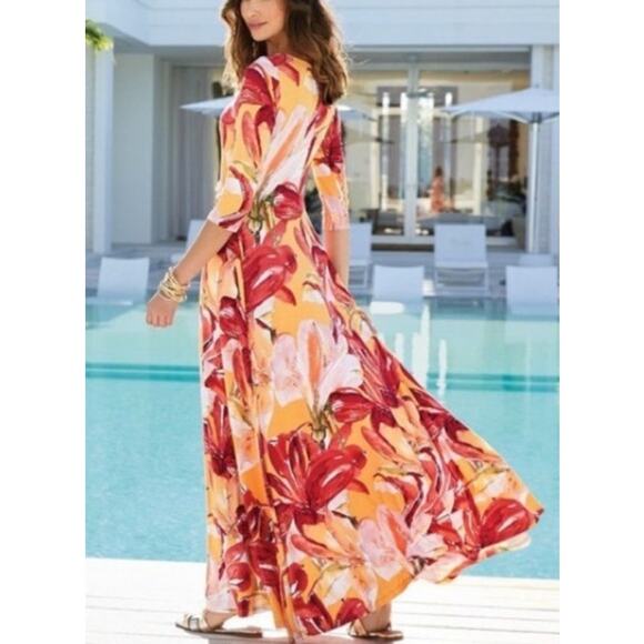 Soft Surroundings Womens Elia Maxi Dress Medium Orange Floral Colorful Tropical - Picture 1 of 9
